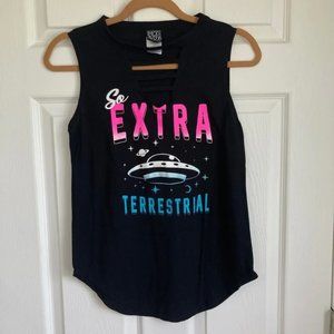 Black alien graphic tank size S